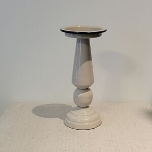 Off White Metal Enamel Pillar Candle Holder